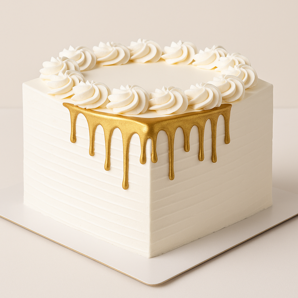 Geburtstagstorte Neuss quadratisch weiß mit gold drip elegant
